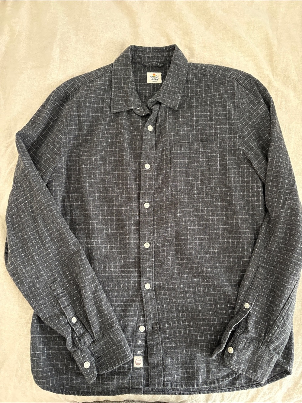 Marine Layer Charcoal Gray Windowpane Button-Down Shirt